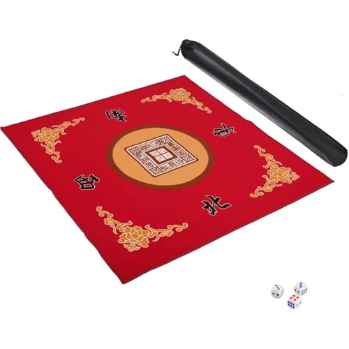 Mahjong Mat with 3 Dice, Anti Slip and Noise Reduction Table Cover for Mahjong, Poker, Card, Board & Tile Games (Red, 31.5 inches) - color: Red