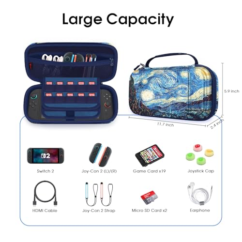 FINTIE Carrying Case for Nintendo Switch 2 (2025), Shockproof Hard Shell Switch 2 Case, Protective Cover Travel Bag with 19 Game Card & 2 Micro SD Card Slots & Inner Pocket (starry night) - color: starry night