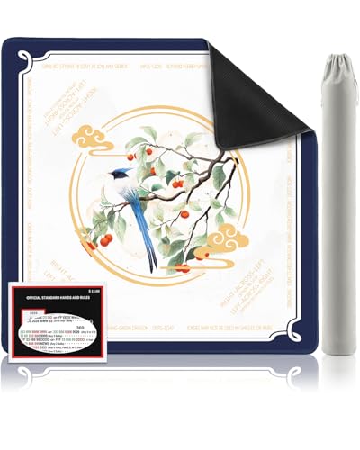 Mahjong Mat with Rules, 32.4×32.4 American Mahjong Mats for Table, Non-Slip Rubber Mah Jong Mat with Carry Bag & Mahjong Card 2026, Noise Reduction Game Mat for Board/Tiles Game, Dominoes, Travel - color: Beige