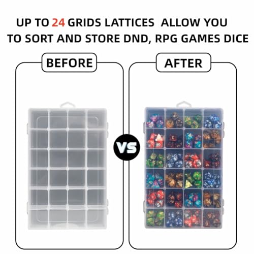 2 Pack DND Dice Storage Box Each 24 Grids Polyhedral Dice Organizer with Removable Dividers Holding Up to 1600 Dices Small Craft Containers for Dice Collectors or RPG D&D Games (Box only) - size: Box only