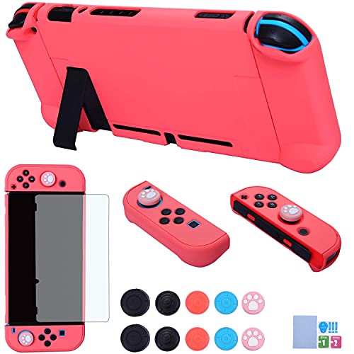 Dockable Case for Nintendo Switch - COMCOOL 3 in 1 Protective Cover Case for Nintendo Switch and Joy-Con Controller with Screen Protector and Thumb grips - Red - color: Red