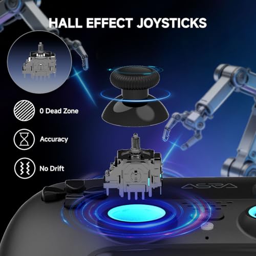 ASRVA Black Wireless Pro Controller for PS5, Hall Effect Joystick No Drift, 2 Back Paddles, Macro, Gyro, 1000mAh, RGB, Compatible with PS5/Pro/Slim/PC/iOS/Android - color: Black