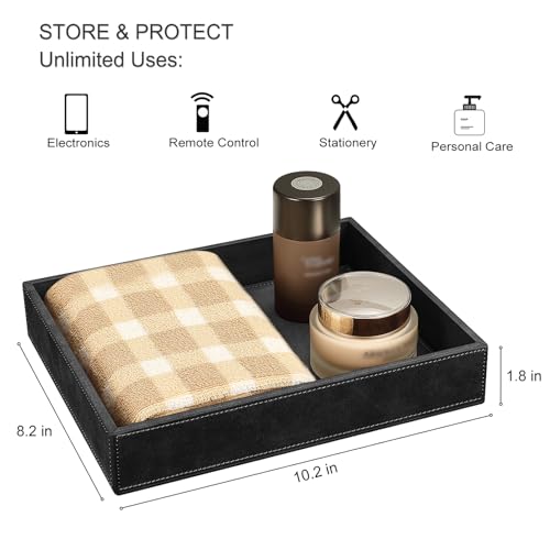 SITHON Valet Tray Desk Organizer PU Leather Catchall | Bedside Vanity Tray Nightstand Caddy Coin Box Key Jewelry Storage Organizer, Graduation, Black - color: *Black