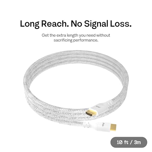 Pixio White 8K HDMI 2.1 Cable Ultra Certified Ultra High Speed 10FT 8K 60Hz 4K 120Hz Nylon Braided Gold Plated Connector Anti-Breakage HDR10+ DTS eARC HDCP Dolby Compatible - color: White, size: 10 ft