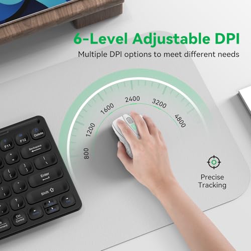 TechRise Bluetooth Mouse (BT5.0/3.0 & 2.4G) Rechargeable Wireless Mouse 2.4GHz with USB A Receiver, 4800 DPI Optical Tracking, 6 Adjustable DPI, Quiet Clicks, 6 Buttons, Wide Compatibility - White - color: White