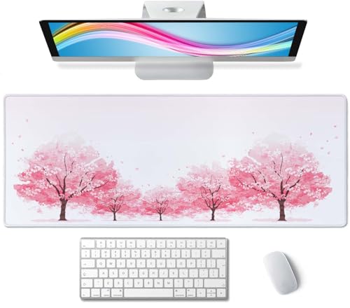 Cherry Blossom Tree Gaming Mouse Pad, Extended Large Mouse Mat Desk Pad, Big Computer Keyboard Desk Pad, Stitched Edges Mousepad, 3mm Thick Long Non-Slip Rubber Base Mice Pad, 31.5 X 11.8 Inch - color: Cherry Blossom Tree