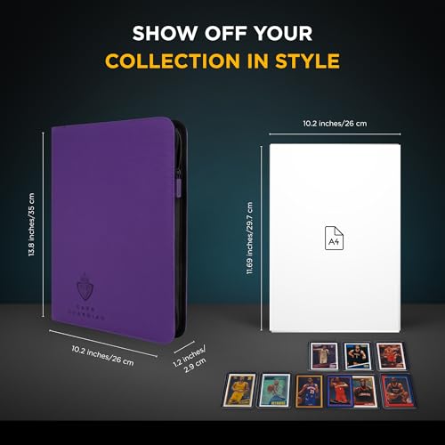 Card Guardian - 9 Pocket Premium Black Binder with Zipper for 360 Cards - Side Loading Pockets for Trading Card Games TCG (Purple) | Holds 360 Cards, Side Loading, For TCG & Football, Premium Card Collection - color: Purple