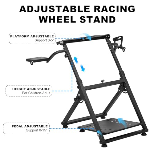 CXRCY Racing Wheel Stand, Cup Holder, Foldable, Adj for G920 G29 G27 G25 | For Fanatec & Thrustmaster (T248,T300RS,T150). Xbox,PS4,PS5,PC. Foldable, height adj, cup holder. Wheel/pedals not incl. - color: Black with Cup Holder