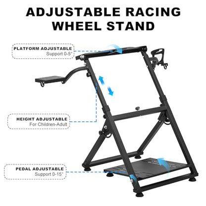 CXRCY Racing Wheel Stand, Cup Holder, Foldable, Adj for G920 G29 G27 G25 | For Fanatec & Thrustmaster (T248,T300RS,T150). Xbox,PS4,PS5,PC. Foldable, height adj, cup holder. Wheel/pedals not incl. - color: Black with Cup Holder