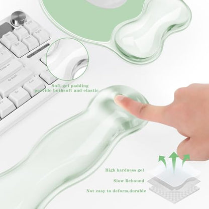 Wrist Rest for Keyboard- Ergonomic Gel Keyboard Wrist Rest and Mouse Pad Set, Non-Slip PU Base for Office, Laptop & Gaming - Green - color: Clear Green Set