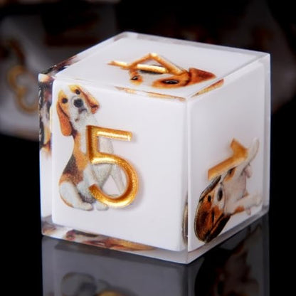Sharp Edge DND Dice Set Cute Beagle Dog Handmade 7 Accessories Dice for Dungeons and Dragons TTRPG Games, Multi-Sided RPG Polyhedral Resin Sharp Edge Dice Roleplaying Games（Beagle Dog ） - color: Dog