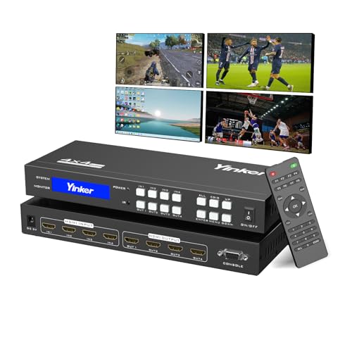 4K HDMI Matrix Switch 4x4, HDMI Matrix Switcher/Splitter 4 in 4 Out with Backlit Button, Support 4K@30Hz 4:4:4, IR Remote & RS232 Control, HDCP, EDID, RGB, YUV(Downscale 4K & 1080P Together) - size: 4 in 4 out