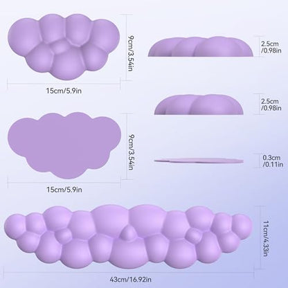 TECKNET Cloud Keyboard Wrist Rest Set, Cloud Wrist Rest with Non-Slip Base, PU Leather Wrist Pad for Keyboard with Ergonomic Memory Foam for Computer Laptop Office Gaming and Pain Relief, Purple - color: Purple