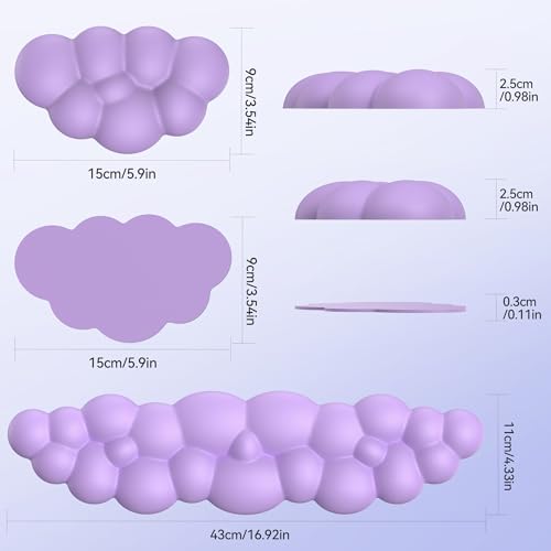 TECKNET Cloud Keyboard Wrist Rest Set, Cloud Wrist Rest with Non-Slip Base, PU Leather Wrist Pad for Keyboard with Ergonomic Memory Foam for Computer Laptop Office Gaming and Pain Relief, Purple - color: Purple