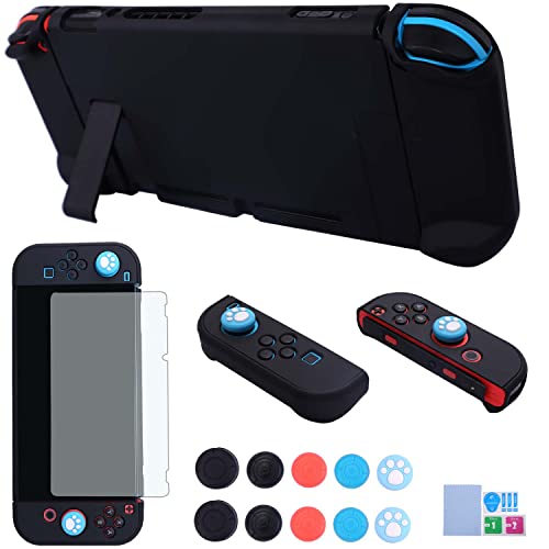 Dockable Case for Nintendo Switch - COMCOOL 3 in 1 Protective Cover Case for Nintendo Switch and Joy-Con Controller with Screen Protector and Thumb grips - Black - color: Black