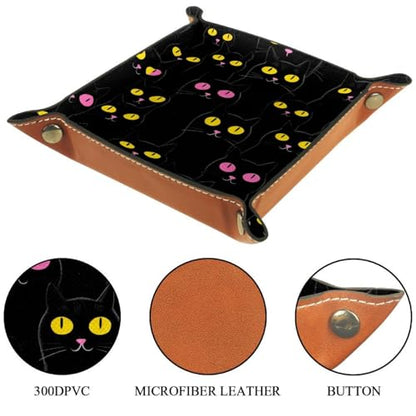 Dice Trays Black Cats Holder Storage Box for Dice Games Like RPG DND, Leather Dice Holder Portable Folding Rolling Dice Tray, 16x16cm - color: Multi 7