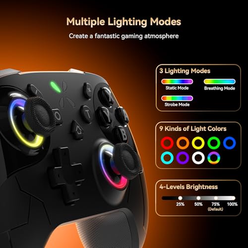 FASTSNAIL Wireless Controller for Nintendo Switch 2/1/OLED | Hall Effect Joystick P-Controller with 12 RGB/Programming/Motion Control/Gyro Axis/Turbo/Vibration/Screenshot/Wake up