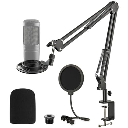 Audio Technica AT2020 Mic Stand, AT2020 Mic Boom Arm Suspension Scissor Stand with Shock Mount, Pop Filter, Upgraded Heavy Duty Clamp for AT2020 AT2020USB+ AT2035 Condenser Studio Mic