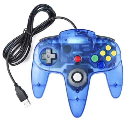 KIWITATA Classic N64 USB Controller for PC, Wired N64 Remote Game Pad Joypad Controller for Windows 7 8 11 & MAC & Raspberry Pi - color: blue