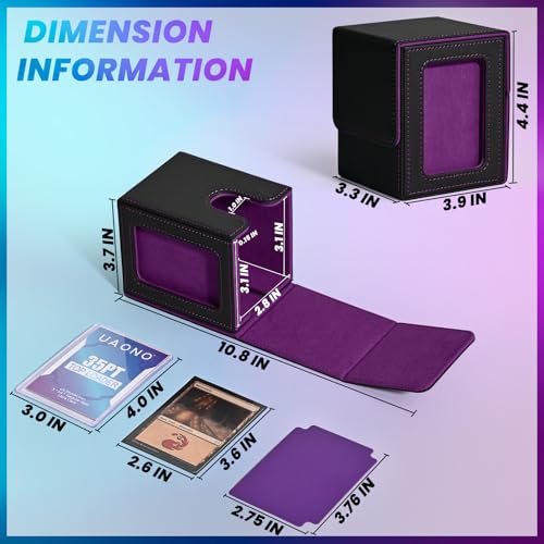 UAONO Card Deck Box for MTG Commander, Fits 100 Double-Sleeved Cards | Independent Commander Display, Magnetic Deck Case for Magic the Gathering TCG, 2 Dividers & 1 Top Loader (Black/Purple) - color: A-Black&Purple