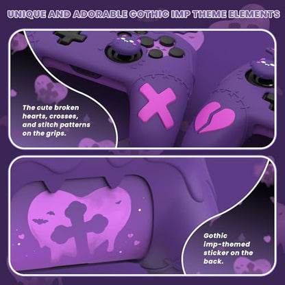 PlayVital Gothic Imp Series Cute Silicone Case for Nintendo Switch Pro Controller with 4 Thumb Grip & 2 Sticker, Non-Slip Anti-Scratch Protective Silicone Skin Cover - Purple - color: Purple