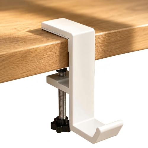 Headphone Stand - Aluminum Alloy Headphone Holder, Under Headset Stand for Desk Fit for PC Gaming Headset Hanger Hook Suitable for Office, Computer, Student Class Desk, Handmade Creator Table (White) - color: White