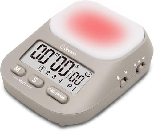 dretec My Routine Learning Timer, Timer, Countdown, Silence, Volume Switching Function, Up to 199 Minutes and 55 Seconds, Repeat, Interval Timer, Study Timer, Clock Function, Multiple Timer Settings, - color: Beige, style: Interval Timer