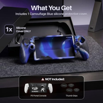 TNP Camouflage Blue Silicone Case Cover Compatible with PlayStation Portal | Protective soft-grip shell for steadier handheld play; 1 flexible cover only, console and thumb grips not included - color: Camouflage Blue