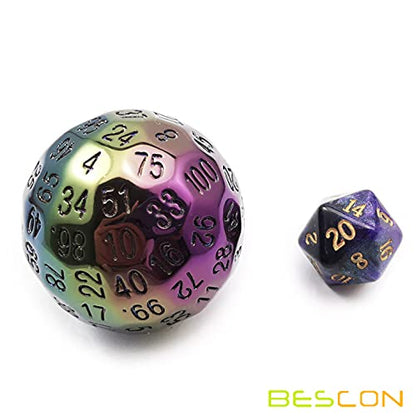 Bescon Metal Plating 100 Sided Dice, Game Dice D100, Polyhedral Solid 100 Sides Dice 45MM in Diameter (1.8inch) - color: Plating D100