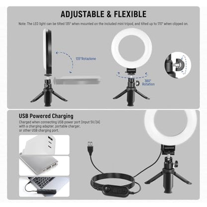 NEEWER BASICS 5" Ring Light for Video Conference Lighting, 2 Pack Clip on Light Kit with Desk Tripod Stands for Monitor Laptop Computer Zoom Call Live Streaming Recording Remote Working Learning, BR60