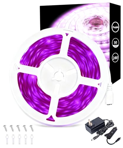 Purple 50 FT LED Lights Strip Indoor Rope Lights | LED Rope Lights, Easy DIY Cuttable, For Room Bathroom Living Room Kitchen, Ceiling Wall Vanity Mirror Decor - color: Purple, size: 50 FT