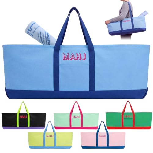 Mahjong Bag for Tiles and Racks Empty American Mahjong Tiles Carrying Tote 31.5 x 12 x 4 Inches Canvas Tile Games Accessories Gifts for Card Pushers Rack Mat Carrying, Case Only(Dark Blue) - color: Dark Blue