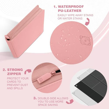 Premium Card Binder 16 Pocket,Trading Card Binder Holds up to 1000+Cards Sturdy Card Collection Album, Card Holder Folders for MTG, TCG, Game Cards & Sports Cards - color: 16 Pink
