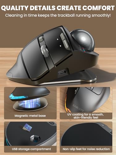 Ergonomic Wireless Trackball Mouse, Rechargeable Adjustable 0°/18° Angle | SABLUTE MAM1 Pro Thumb Control Mice, Quiet Click, 3 Multi-Device Bluetooth & USB Receiver for Office, Windows Mac-Gray Ball - color: Gray ball