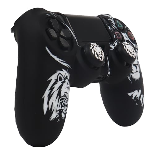 Lion Design Controller Skin Cover with 2 Thumb Grips Compatible with PS4/Playstation 4 Slim/Pro Controller - color: Lion Black White