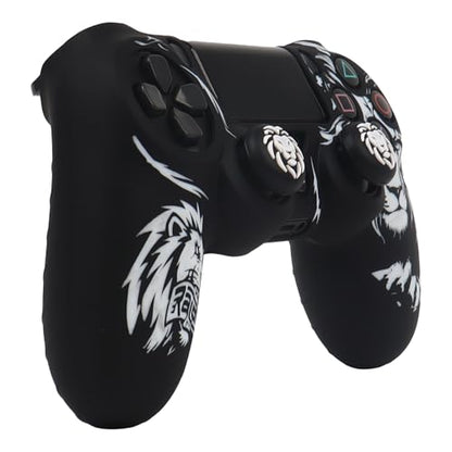 Lion Design Controller Skin Cover with 2 Thumb Grips Compatible with PS4/Playstation 4 Slim/Pro Controller - color: Lion Black White