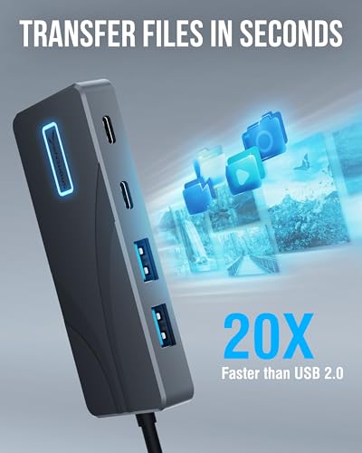 SABRENT USB-C Hub 5-in-1, 10Gbps, 4K HDMI, 100W PD (HB-TG5P) | USB-A & USB-C; single 4K@60Hz HDMI; 80W laptop charging; aluminum; MacBook, iPad, laptops; powered usb c hub - color: Matte Black