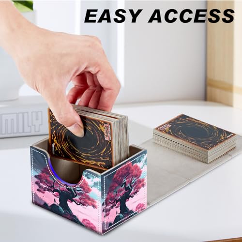 DEGDFSGRCard Game Storage Box for TCG MTG Commander Deck Box Organizer Trading Card CaseMagnetic Closure Creative Pattern Up to 200 Cards, A Large Tree In Pink - color: A Large Tree In Pink