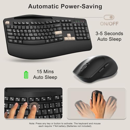 Wireless Keyboard and Mouse Combo, 2.4G Ergonomic Wave Keys(Latte Black) | Full Size Ergonomic Keyboard with Wrist Rest, Phone Holder, 3-Level DPI Silent Mouse with 6-Buttons,for Windows/Mac OS/Laptop - color: Latte Black