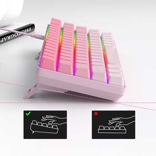 MageGee Portable 60% Mechanical Gaming Keyboard, RGB Backlit Compact 68 Keys Mini Wired Office Keyboard with Red Switches for Laptop PC Mac, Side Printed Keycap - Pink - color: Pink/Red Switch