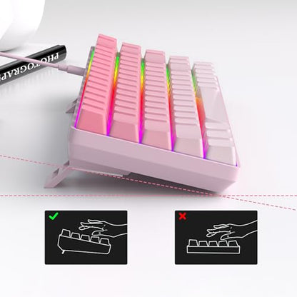 MageGee Portable 60% Mechanical Gaming Keyboard, RGB Backlit Compact 68 Keys Mini Wired Office Keyboard with Red Switches for Laptop PC Mac, Side Printed Keycap - Pink - color: Pink/Red Switch