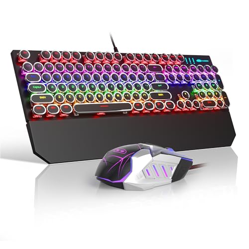 Retro Typewriter Keyboard and Mouse Combo, Cute Black Keyboard with Linear Red Switches, Full Size Wired Mechanical Gaming Keyboard, Cool Light Up Keyboard and Mouse for Gaming,Work,Mac,PC,Windows - color: Black Set of clothes