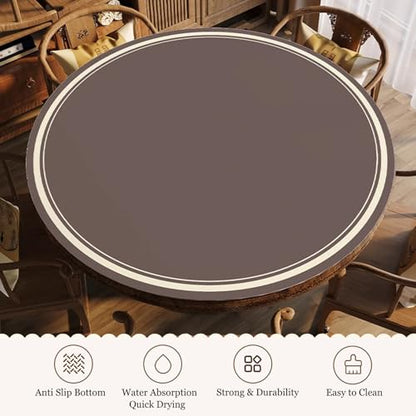 Brown Round Mahjong Mat with Carrying Bag, Anti Slip Noise Reduction Poker Card Board Tile Games Polyester Table Cover(Brown-2,35.43x35.43 in) - color: Brown-2, size: 35.43x35.43 in
