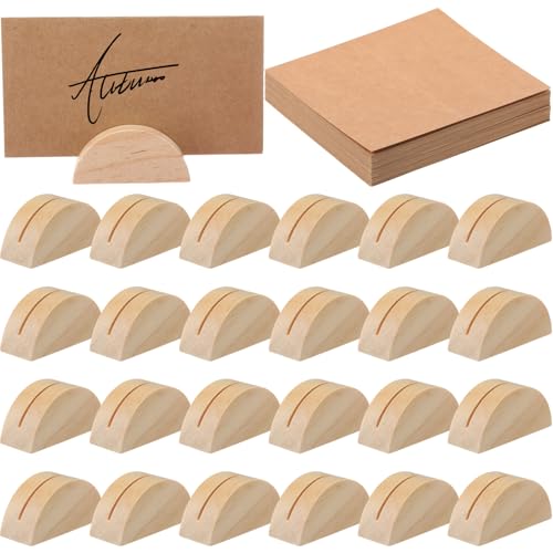 Colingmill 24 Pcs Wooden Table Number Stands with Tented Cards,Wood Color | Wedding Table Name Holder Semicircular Design Place Card Holders for Retail Shop Wedding Party Events - color: Wood Color