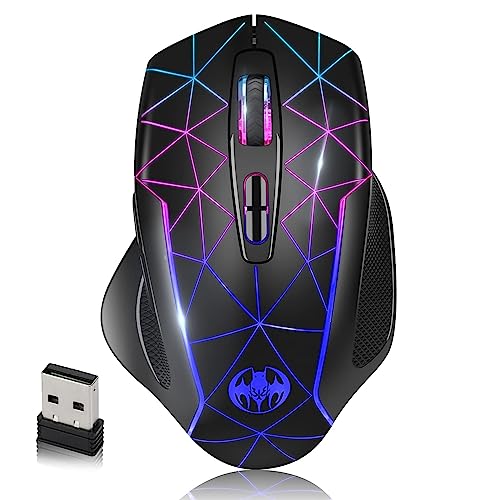 VEGCOO Wireless Gaming Mouse, Rechargeable Mice 3 Level DPI With Colorful Led Lights, Silent 7 Buttons Gaming Wireless Mouse With Side Buttons & Thumb Rest, Computer Gamer Mouse PC/Mac, Laptop/Desktop
