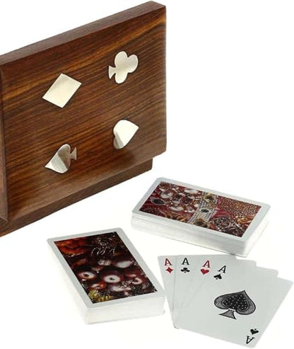 Double Deck Playing Card Holder Box | Wooden Storage Case for 2 Decks of Cards | Elegant Organizer for Poker, Bridge, Rummy & Game Nights (Cards not Include)