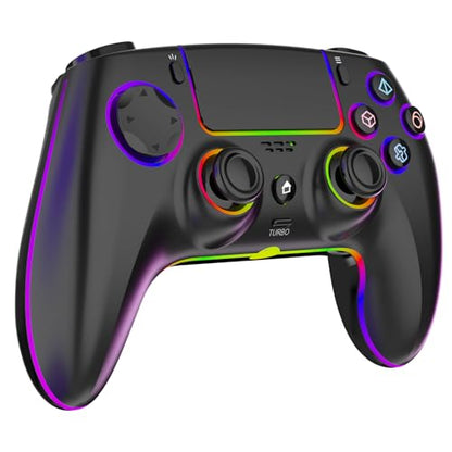 GlowPlayX Wireless Gaming Controller for PS5/Mac/Steam Deck/PC | Gamepad with 7 RGB Lighting, Hall Effect Joystick & Trigger, 6-Axis Motion Control, Dual Vibration, Turbo, 1500 mAh Battery - color: Black