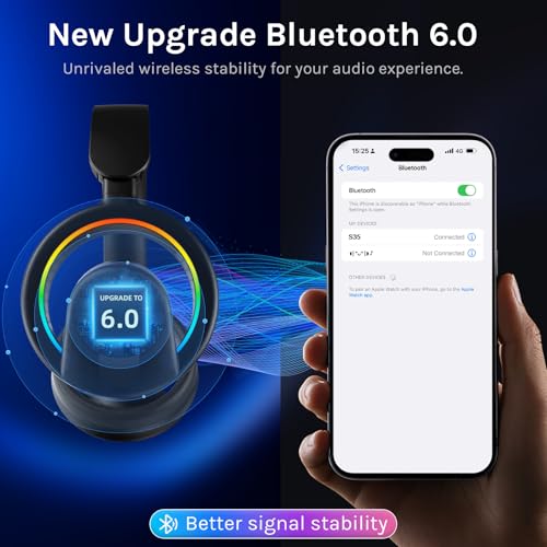 LOBKIN Open Ear Headphones, Bluetooth 6.0 Wireless Headset with Detachable Mic, Adjustable RGB Lights, Voice Assistant Comfortable Breathable Safe Lightweight Over Ear Headphones for Working Gaming