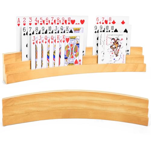 BOBOKA Curved Playing Card Holders for Kids Adults Seniors, Set of 2 Wood Cards Holders for Playing Cards, 3 Tiers, Hands Free Cards Holders for Family Card Game Night, Canasta, Bridge, Poker Parties - color: Natural, size: 2 Pack