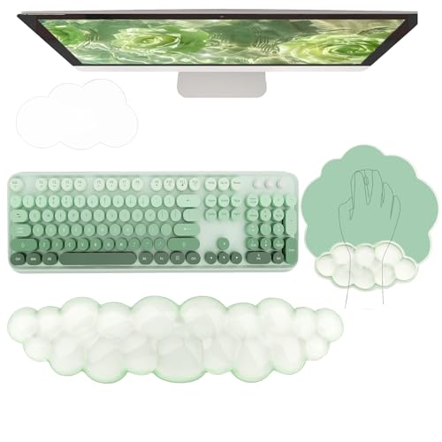 Gel Cloud Wrist Rest Keyboard Clear Green Mouse Pad with Wrist Rest Set 3PCS Ergonomic Cool Keyboard Wrist Pad Cute Acrylic Coaster Non-Slip Base Cute Transparent Mouse Wrist Pad Support for Computer - color: 3pcs Gel Green